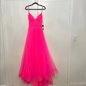 Neon Pink Corset Formal Dress